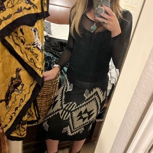 Brand new black Aztec southwest midi skirt sz S